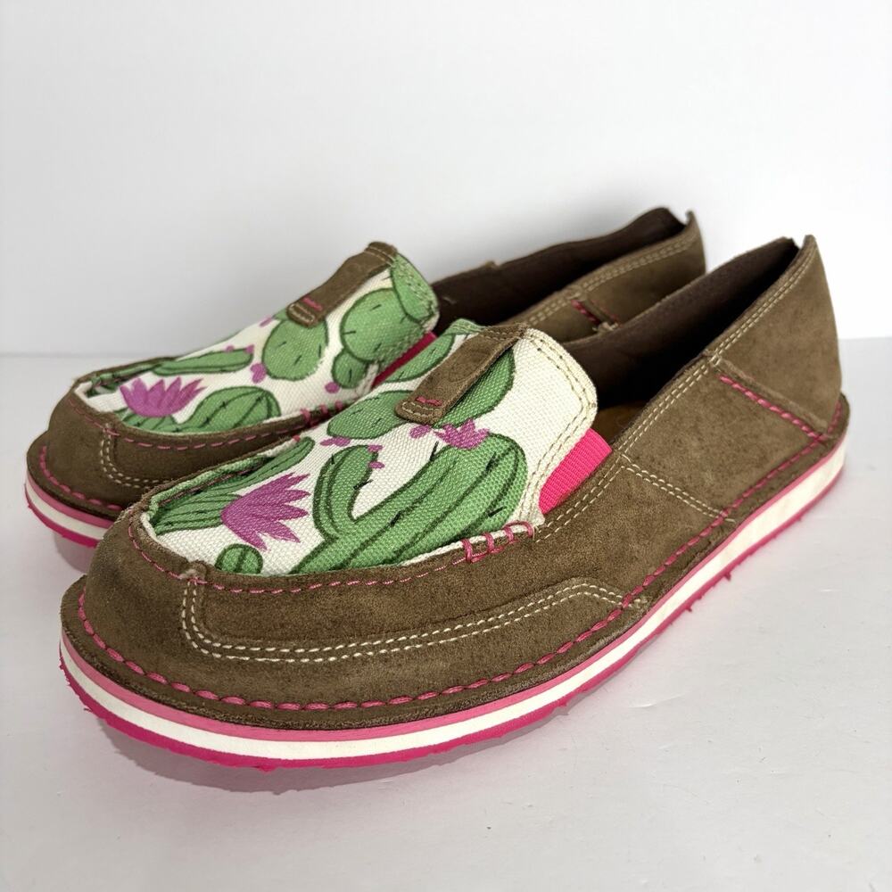 Ariat Cruiser Cactus Print Shoes Womens Size 9 Pink & Brown Slip On Moccasin